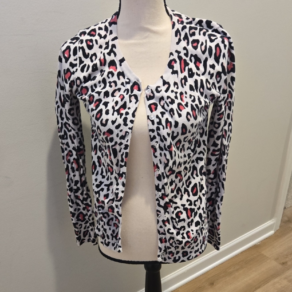 Cherokee Leopard Print Kids Sweater - Black, White, Pink
